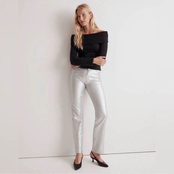 Madewell NWT The 90's Straight Jeans Size 31 High Rise in Silver Foil